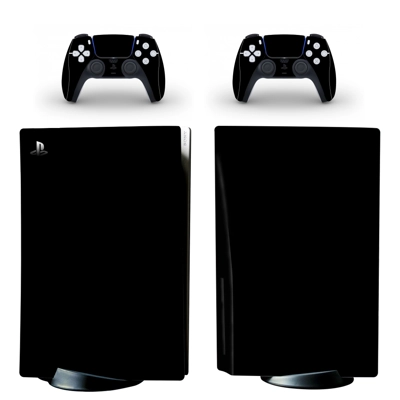 Solid color Black decal skin for PS5 Disc Edition Console and two Controllers