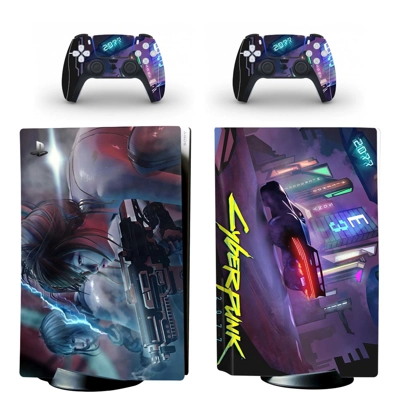Cyberpunk 2077 decal skin for PS5 Disc Edition Console and two Controllers