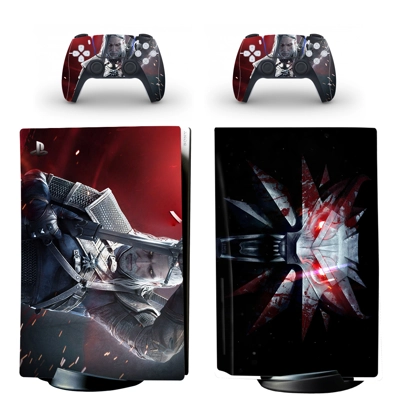 The Witcher Wild Hunt decal skin for PS5 Disc Edition Console and two Controllers