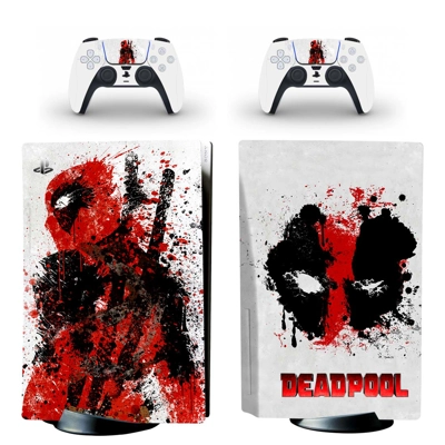 Deadpool decal skin for PS5 Disc Edition Console and two C..