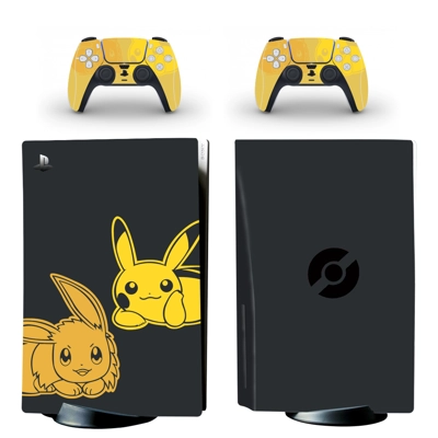 Pokemon Pikachu decal skin for PS5 Disc Edition Console and two Controllers