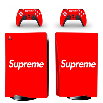 Supreme decal skin for PS5 Disc Edition Console and two Controllers