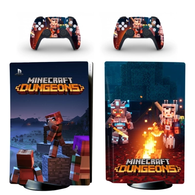 Minecraft Dungeons decal skin for PS5 Disc Edition Console and two Controllers