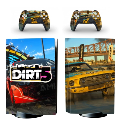 Dirt 5 decal skin for PS5 Disc Edition Console and two Controllers