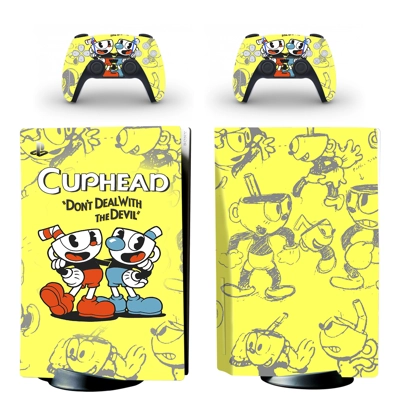 Cuphead decal skin for PS5 Disc Edition Console and two Co..