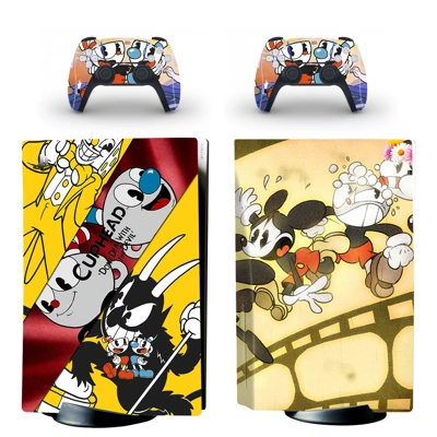Cuphead decal skin for PS5 Disc Edition Console and two Co..