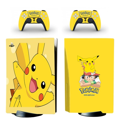 Pokemon Pikachu decal skin for PS5 Disc Edition Console and two Controllers