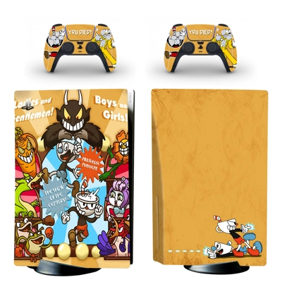 Cuphead decal skin for PS5 Disc Edition Console and two Co.. Cuphead decal skin for PS5 Disc Edition Console and two Co..