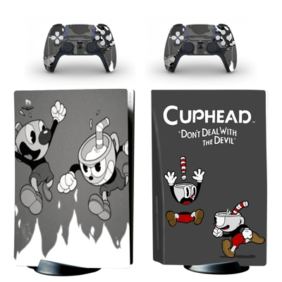 Cuphead decal skin for PS5 Disc Edition Console and two Co.. Cuphead decal skin for PS5 Disc Edition Console and two Co..