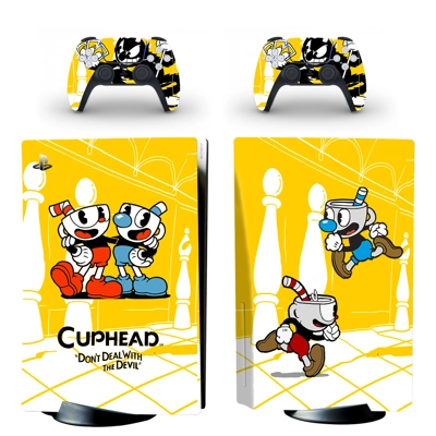 Cuphead decal skin for PS5 Disc Edition Console and two Co.. Cuphead decal skin for PS5 Disc Edition Console and two Co..