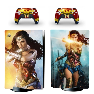 Wonder Woman decal skin for PS5 Disc Edition Console and two Controllers