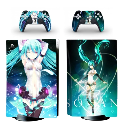 Hatsune Miku decal skin for PS5 Disc Edition Console and two Controllers