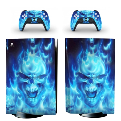 Blue Fire Skull decal skin for PS5 Disc Edition Console an.. Blue Fire Skull decal skin for PS5 Disc Edition Console an..