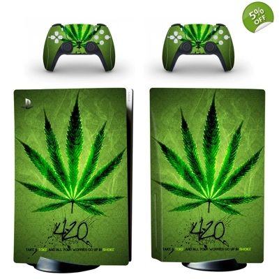 Weed Leaf decal skin for PS5 Disc Edition Console and two .. Weed Leaf decal skin for PS5 Disc Edition Console and two ..
