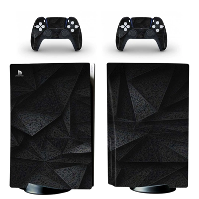 Geometric Black decal skin for PS5 Disc Edition Console and two Controllers