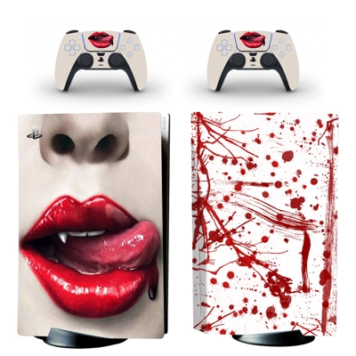Lips Blood decal skin for PS5 Disc Edition Console and two Controllers
