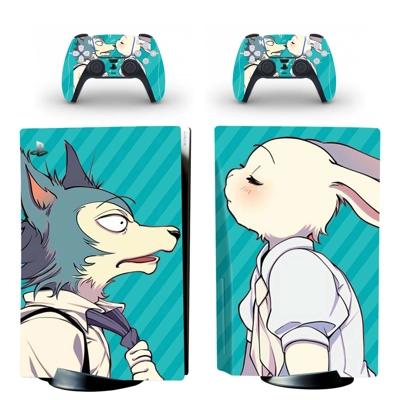 Anime Rabbit Wolf decal skin for PS5 Disc Edition Console and two Controllers
