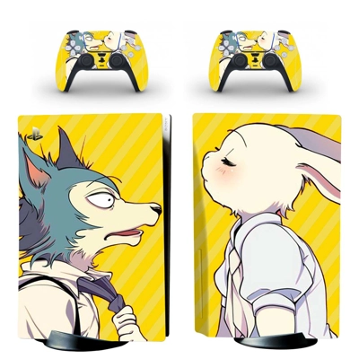 Anime Rabbit Wolf decal skin for PS5 Disc Edition Console and two Controllers