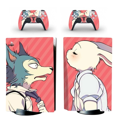 Anime Rabbit Wolf decal skin for PS5 Disc Edition Console and two Controllers