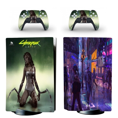 Cyberpunk 2077 decal skin for PS5 Disc Edition Console and two Controllers