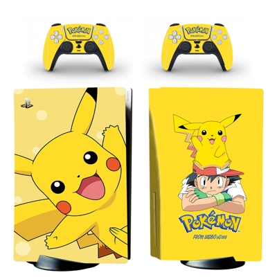 Pokemon Pikachu decal skin for PS5 Disc Edition Console and two Controllers