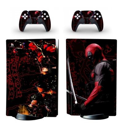 Deadpool decal skin for PS5 Disc Edition Console and two Controllers