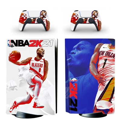 NBA 2K21 decal skin for PS5 Disc Edition Console and two C.. NBA 2K21 decal skin for PS5 Disc Edition Console and two C..