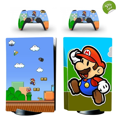 Super Mario decal skin for PS5 Disc Edition Console and two Controllers