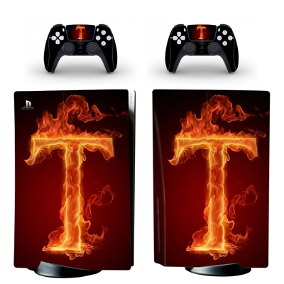 Flame Letter T decal skin for PS5 Disc Edition Console and.. Flame Letter T decal skin for PS5 Disc Edition Console and..