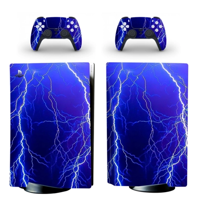 Lightning decal skin for PS5 Disc Edition Console and two Controllers