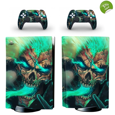 Skull Flame decal skin for PS5 Disc Edition Console and two Controllers