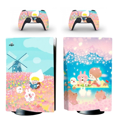 Cartoon Rabbit Chicken decal skin for PS5 Disc Edition Console and two Controllers