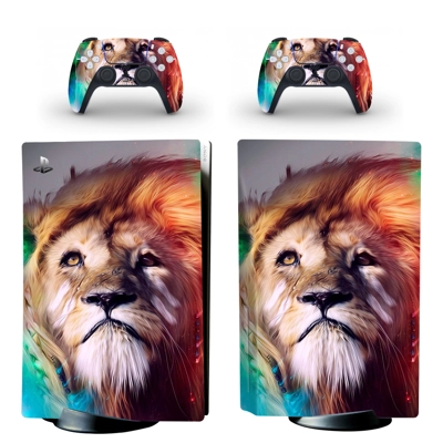 Lion Face decal skin for PS5 Disc Edition Console and two .. Lion Face decal skin for PS5 Disc Edition Console and two ..
