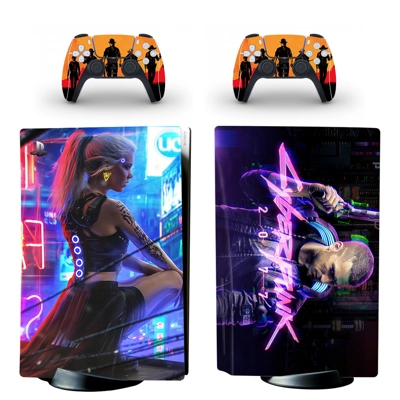 Cyberpunk 2077 decal skin for PS5 Disc Edition Console and two Controllers