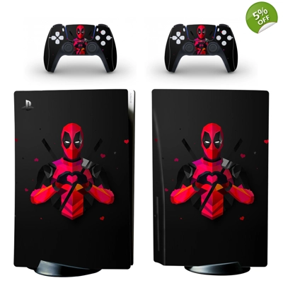 Deadpool decal skin for PS5 Disc Edition Console and two Controllers