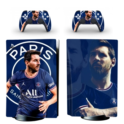 Messi Paris Saint-Germain decal skin for PS5 Disc Edition Console and two Controllers