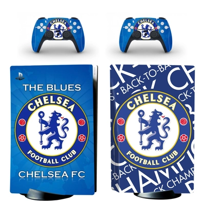Chelsea FC decal skin for PS5 Disc Edition Console and two.. Chelsea FC decal skin for PS5 Disc Edition Console and two..