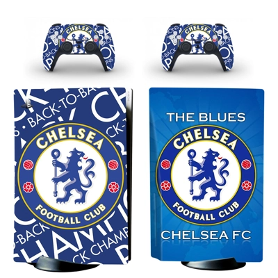 Chelsea FC decal skin for PS5 Disc Edition Console and two.. Chelsea FC decal skin for PS5 Disc Edition Console and two..