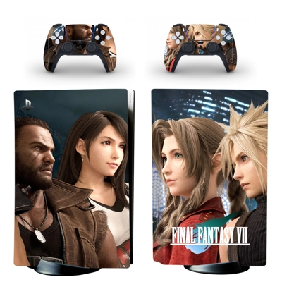 Final Fantasy 7 decal skin for PS5 Disc Edition Console and two Controllers