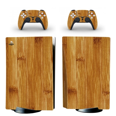 Wood Grain decal skin for PS5 Disc Edition Console and two Controllers