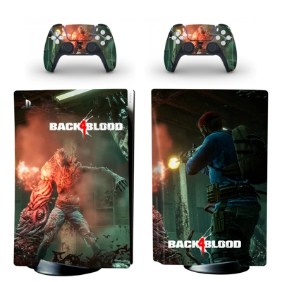Back Blood 4 decal skin for PS5 Disc Edition Console and two Controllers