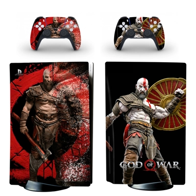 God of War decal skin for PS5 Disc Edition Console and two.. God of War decal skin for PS5 Disc Edition Console and two..