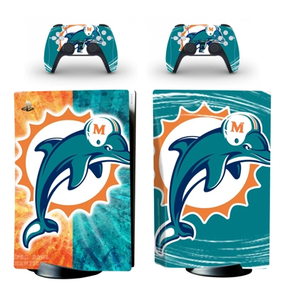 Miami Dolphins decal skin for PS5 Disc Edition Console and two Controllers