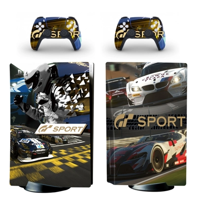 GT Racing decal skin for PS5 Disc Edition Console and two Controllers