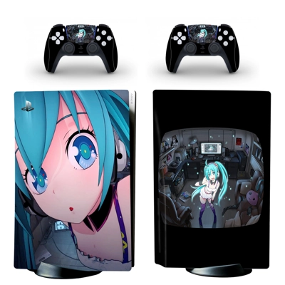 Hatsune Miku decal skin for PS5 Disc Edition Console and two Controllers