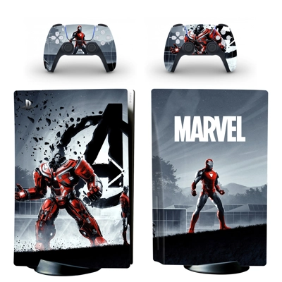 Iron Man decal skin for PS5 Disc Edition Console and two C.. Iron Man decal skin for PS5 Disc Edition Console and two C..