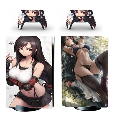 Final Fantasy Tifa decal skin for PS5 Disc Edition Console and two Controllers