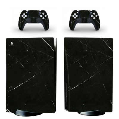 Black Texture decal skin for PS5 Disc Edition Console and two Controllers