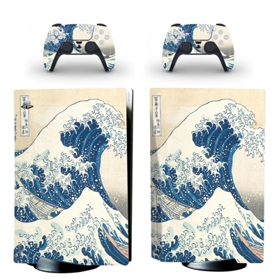 Kanagawa decal skin for PS5 Disc Edition Console and two C.. Kanagawa decal skin for PS5 Disc Edition Console and two C..