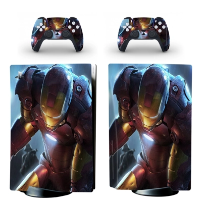 Iron Man decal skin for PS5 Disc Edition Console and two C.. Iron Man decal skin for PS5 Disc Edition Console and two C..